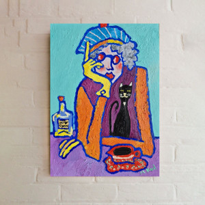 popołudnie z kotem art wesoła pani i kot