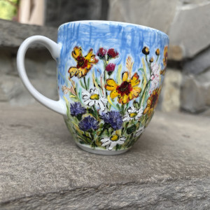Porcelanowy kubek ręcznie malowany-Polne Kwiaty