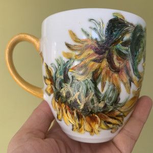 Porcelanowy kubek ręcznie malowany Słoneczniki
