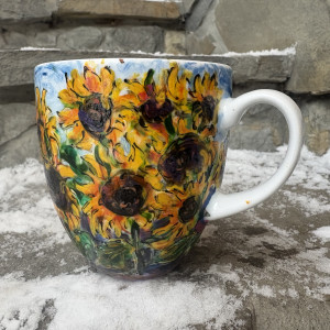 Porcelanowy kubek ręcznie malowany- Słoneczniki