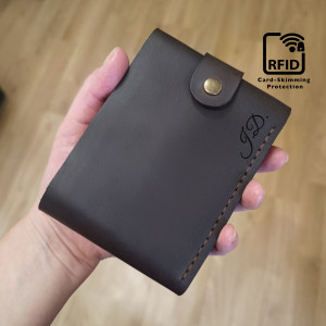 Portfel skórzany z grawerem duży na bilon zdjęcia 11 kart z RFID