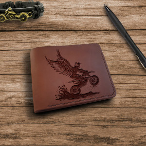 Portfel z motocyklem  Skórzany ręcznie robiony
