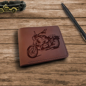 Portfel   z motocyklem  Skórzany ręcznie   robiony