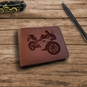 Portfel  z motocyklem Skórzany   ręcznie   robiony