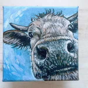 Portret krowy, obrazek 10x10cm