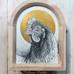 Portret kury rysunek w ramce