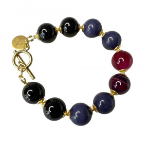 Pozłacana bransoletka z kul onyksu i agatu c1313