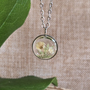 prawdziwe kwiaty gipsówka wisiorek srebrny