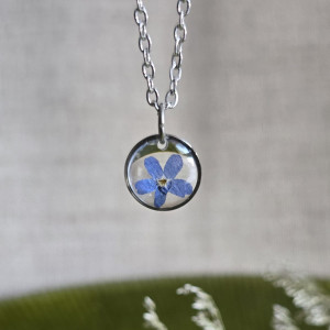 Prawdziwe kwiaty niezapominajka srebrna zawieszka