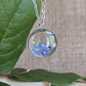 Prawdziwe kwiatyniezapominajki żywica srebrne zawieszka