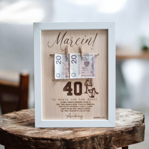 PREZENT NA 30 40 50 60 70 URODZINY RAMKA na pieniądze #2