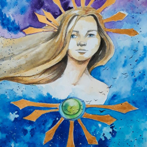 "Przebudzenie gwiazdy" akwarela, portret, kobieta