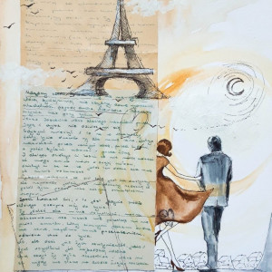 "PRZEZNACZENIE" collage, kolaż, stary list miłosny
