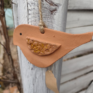 ptaszek ceramiczny zawieszka - rękodzieło na prezent handmade