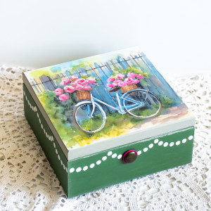 Pudełko drewniane - Kocham jeździć na rowerze