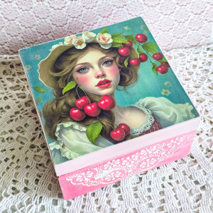 Pudełko drewniane - wiśnie - Sweet Time