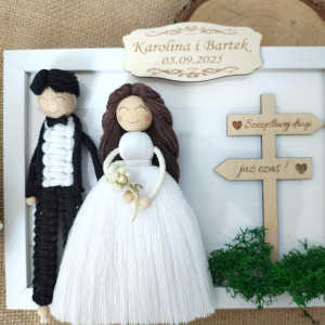 ramka ślub prezent handmade grawer makrama boho laleczki aniołki