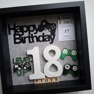 RAMKA URODZINOWA 18 LAT – LEVEL UP , PREZENT DLA GRACZA