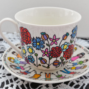 ręcznie malowana filiżanka ze spodkiem dla nauczyciela KWIATY