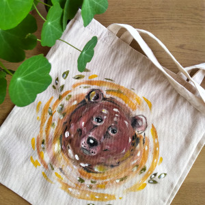 Ręcznie malowana torba bawełniana-miś