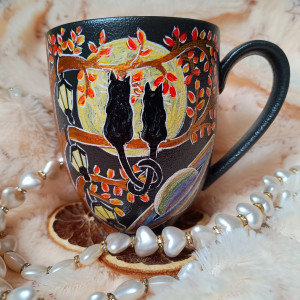 Ręcznie malowane planetarne koty kubek 300 ml.