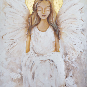 Ręcznie malowany Anioł na płótnie 40x60 cm