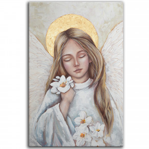 Ręcznie malowany Anioł na płótnie 40x60 cm, Twoja dedykacja