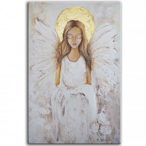 Ręcznie malowany Anioł na płótnie 40x60 cm Twoja dedykacja