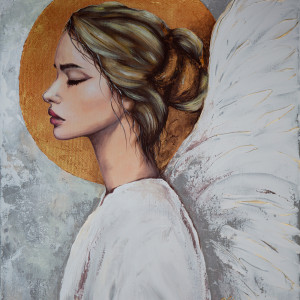 Ręcznie malowany Anioł na płótnie 50x70 cm, (4-0790)