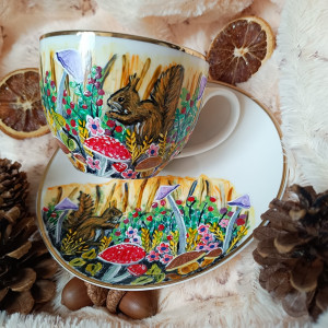 Ręcznie malowany komplet leśne wiewiórki 200 ml.