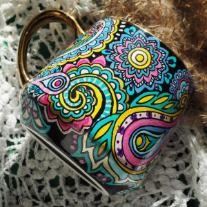 Ręcznie malowany kubek KOLOROWY paisley