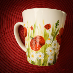 Ręcznie malowany kubek maki i stokrotki 400ml