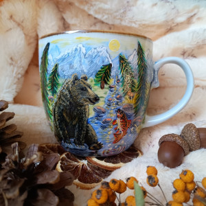 Ręcznie malowany kubek Niedźwiedź złota rybka spełnione marzenia 480ml