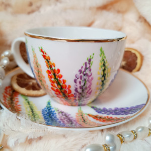 Ręcznie malowany łubin komplet filiżanka 200 ml.