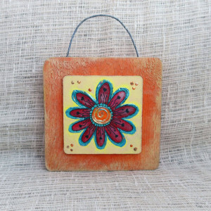 Ręcznie malowany obrazek na drewnie - FLOWER MELODY