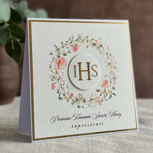 Ręcznie robione zaproszenia komunijne wzór 48