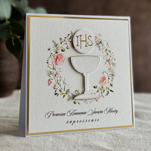 Ręcznie robione zaproszenia komunijne wzór 48A