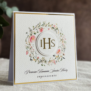 Ręcznie robione zaproszenia komunijne wzór 48D