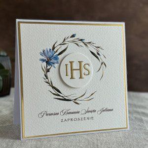 Ręcznie robione zaproszenia komunijne wzór 5