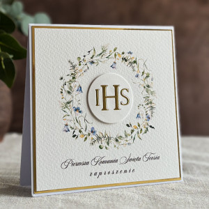 Ręcznie robione zaproszenia komunijne wzór 55C