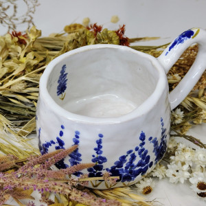 Ręcznie robiony kubek, duża filiżanka w kwiaty, lawenda, szałwia
