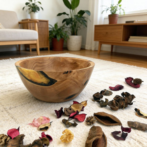 Ręcznie toczona misa z korzenia jabłoni – „Bursztynowy Świt"
