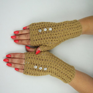 RĘKAWICZKI MITENKI HANDMADE KASZMIR CAMEL