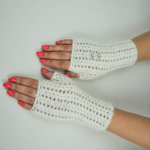 RĘKAWICZKI MITENKI HANDMADE KASZMIR ECRU