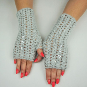 RĘKAWICZKI MITENKI HANDMADE KASZMIR SZARE