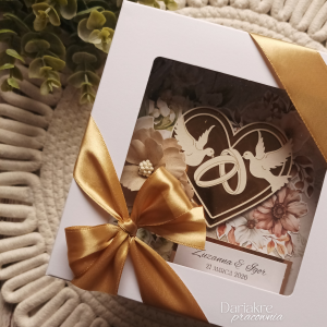 Rocznica ślubu, kartka rocznicowa w pudełku, beż i zieleń, r12
