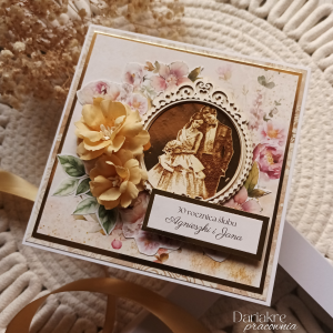 Rocznica ślubu, kartka rocznicowa w pudełku, złota, r1