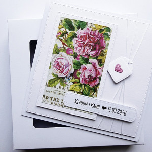 Romantyczna kartka ślubna z różami handmade