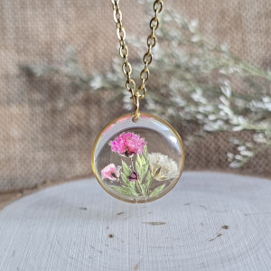 Różana łąka złota zawieszka różowy wisior