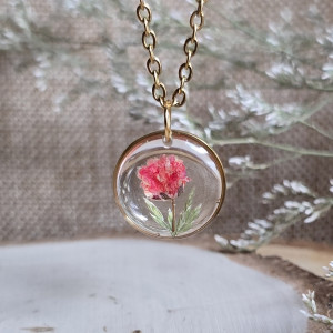 Różana łąka złota zawieszka różowy wisior kwiat